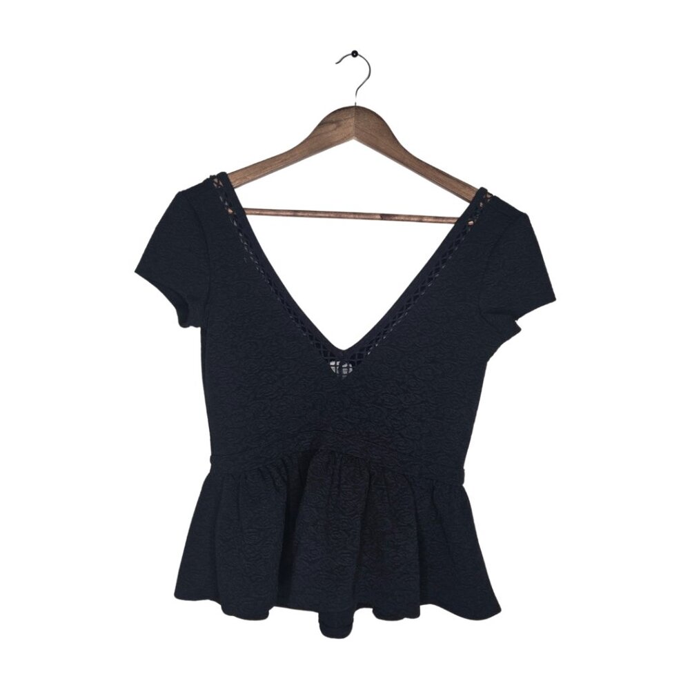 Free People Black Peplum V Neck Blouse